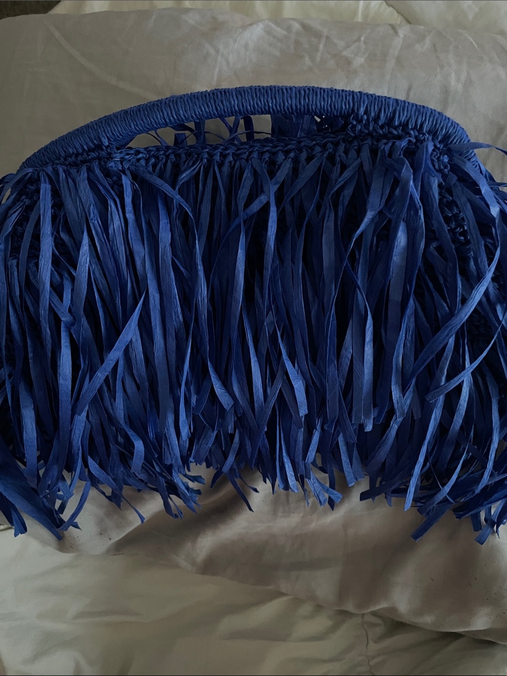 Fringe Straw Tote Bag in Royal Blue